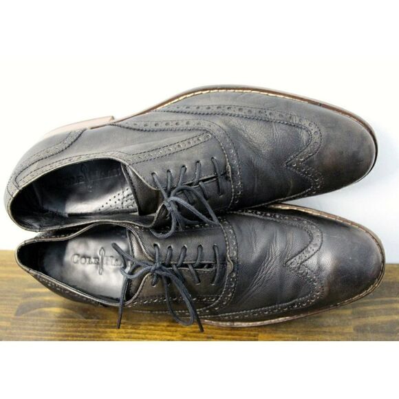 COLE HAAN GRAY BLACK GENUINE LEATHER LACE UP OXFORD DRESS MEN\'S SHOES 11M